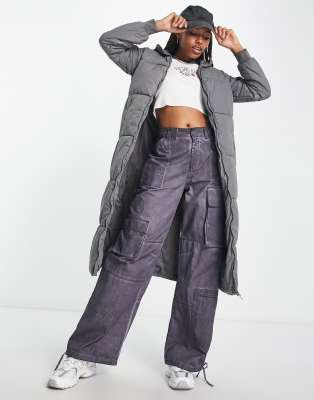 JDY padded maxi coat with hood in grey - ASOS Price Checker