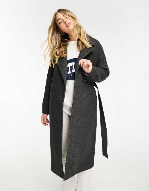 JDY - Cappotto taglio lungo grigio con cintura