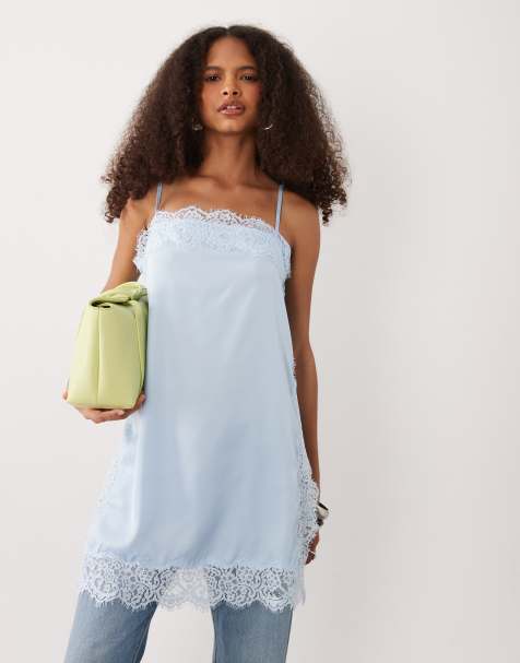 JDY - Caraco en satin bordé de dentelle - Bleu clair - view 1