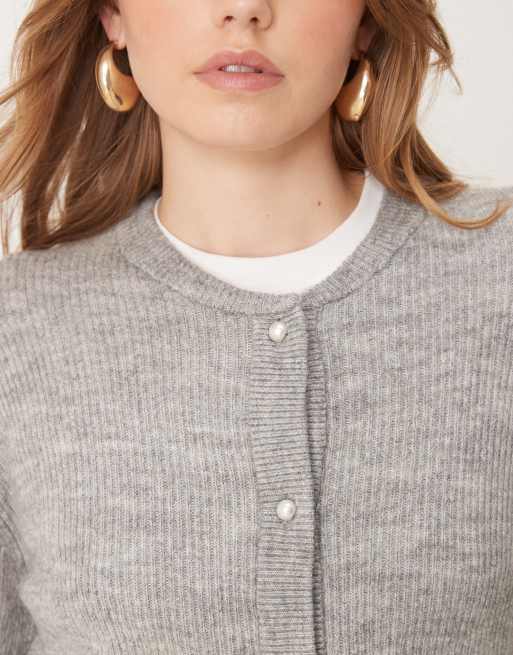 JDY - Cardigan a coste grigio con bottoni in perle, 2 di 4