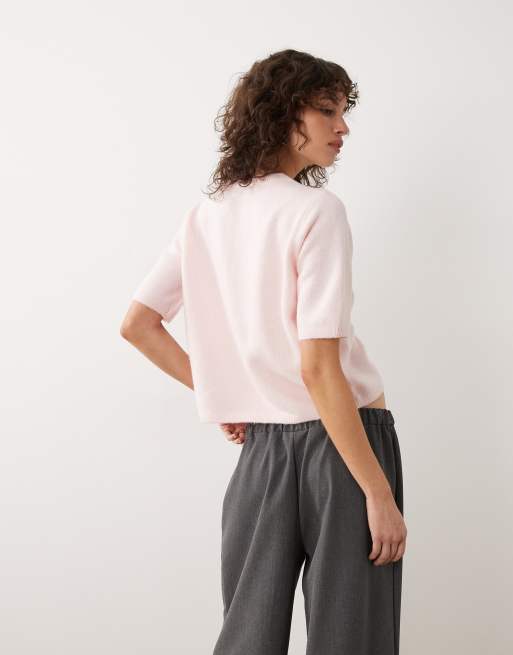 JDY - Cardigan a maniche corte in maglia misto lana rosa chiaro, 2 di 4