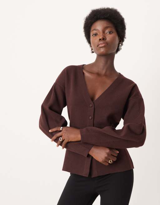 JDY - Cardigan aderente in maglia marrone cioccolato, 2 di 4