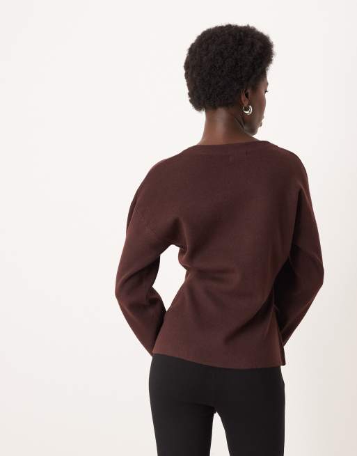 JDY - Cardigan aderente in maglia marrone cioccolato, 4 di 4