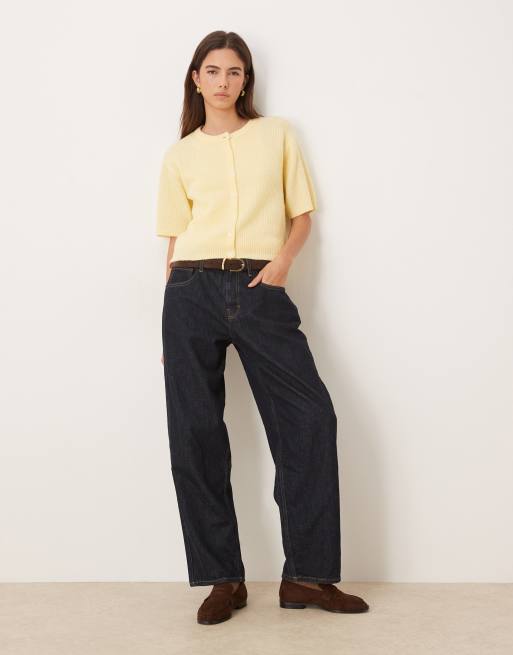 JDY - Cárdigan amarillo pastel de manga corta de punto con lana, 2 de 4