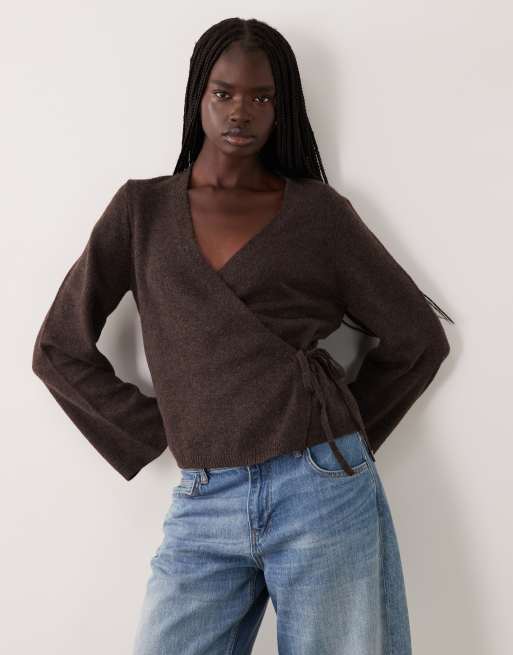 JDY cardigan avvolgente in maglia mélange cioccolato, 2 di 4