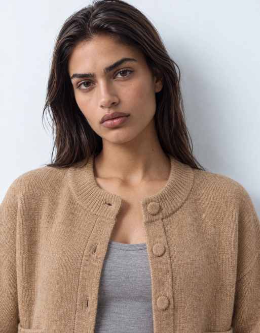 JDY cardigan girocollo in lana beige scuro, 8 di 10