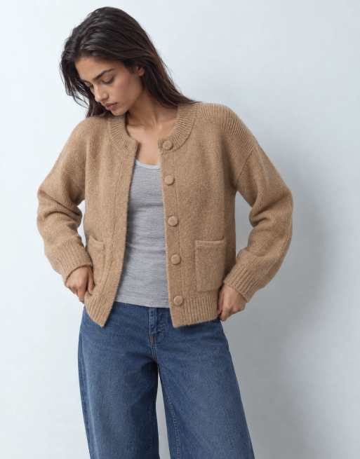 JDY cardigan girocollo in lana beige scuro, 9 di 10