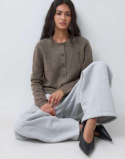 JDY cardigan girocollo in lana marrone chiaro - view 1