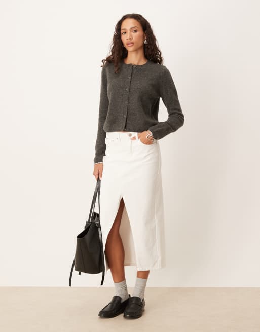 JDY - Cardigan girocollo in misto lana grigio scuro, 2 di 4
