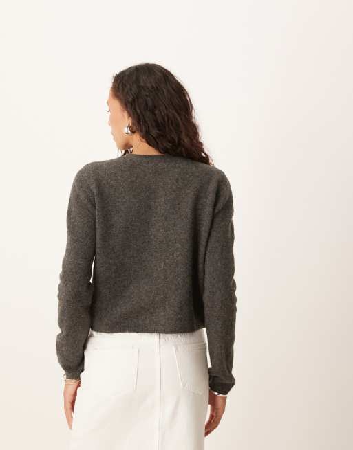 JDY - Cardigan girocollo in misto lana grigio scuro, 3 di 4