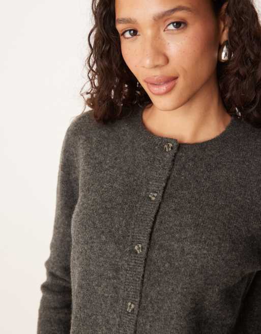 JDY - Cardigan girocollo in misto lana grigio scuro, 4 di 4