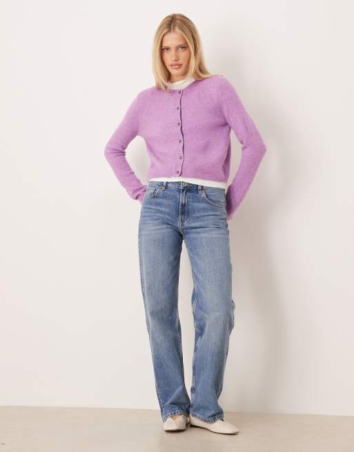 JDY - Cardigan girocollo in misto lana viola, 2 di 4