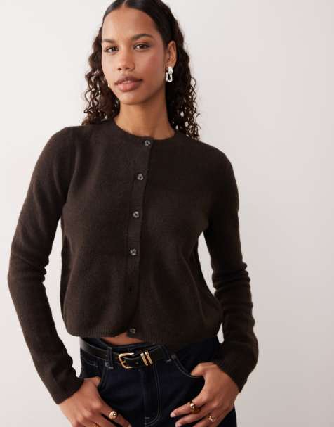 JDY - Cardigan girocollo marrone cioccolato in misto lana - view 1