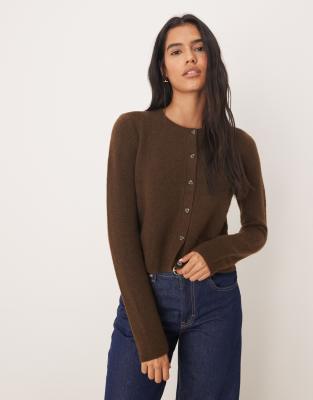 JDY - Cardigan in Dunkelbraun mit Wollanteil und Rundhalsausschnitt-Brown
