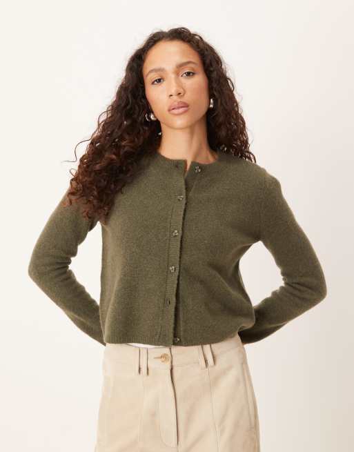 JDY – Cardigan in Khaki mit Rundhalsausschnitt