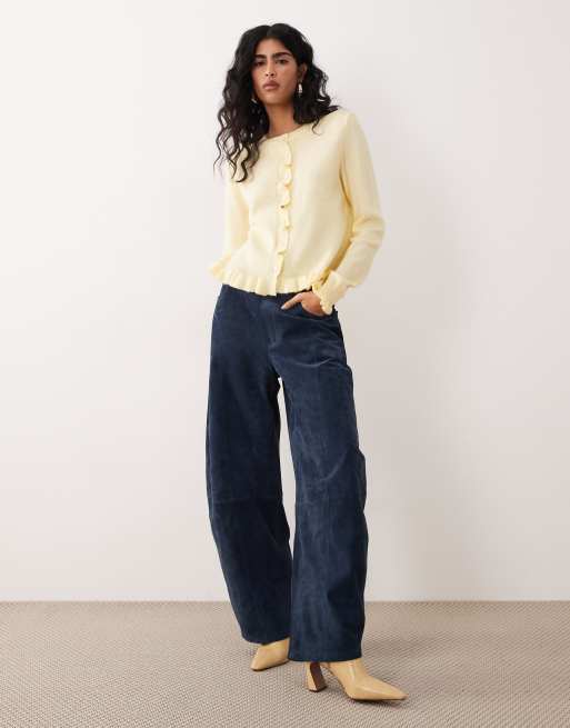 JDY - Cardigan in maglia color giallo pastello con volant, 2 di 4