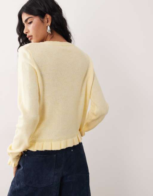 JDY - Cardigan in maglia color giallo pastello con volant, 4 di 4