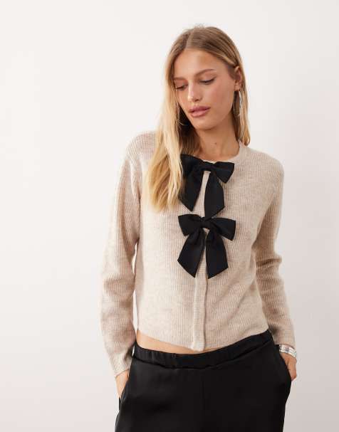 JDY - Cardigan in maglia color panna con fiocchi - view 1