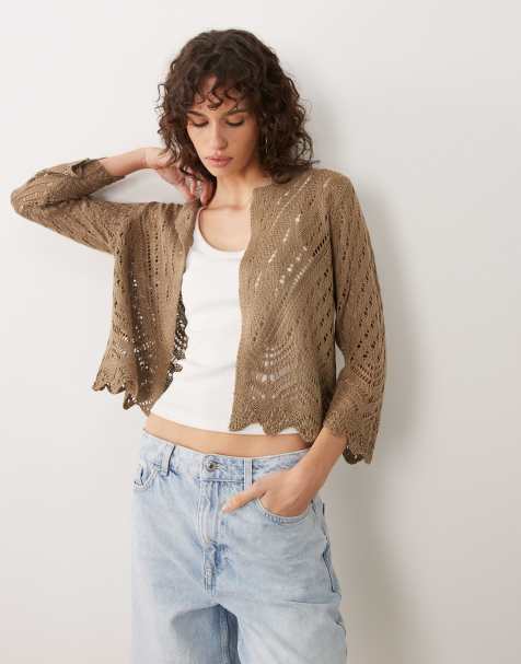 JDY - Cardigan in maglia marrone chiaro con maniche lunghezza 3/4 - view 1
