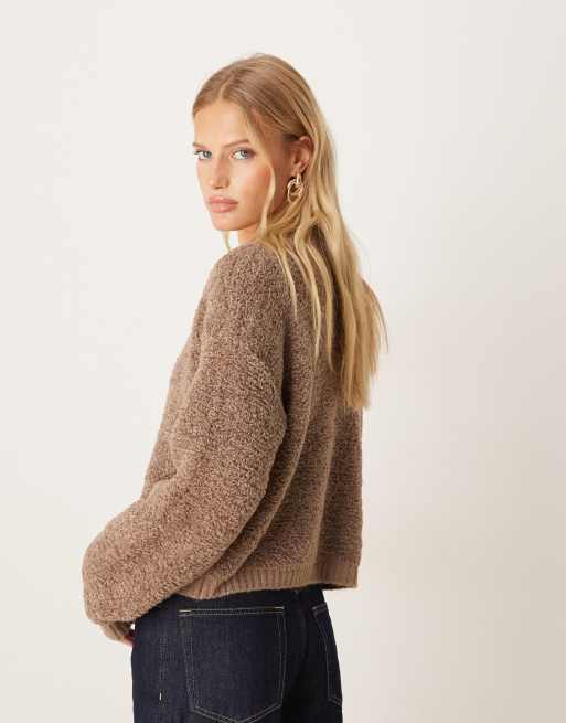 JDY - Cardigan in pile borg marrone chiaro, 4 di 4