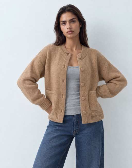 JDY cardigan med rund hals og uld i mørk beige, 7 af 10