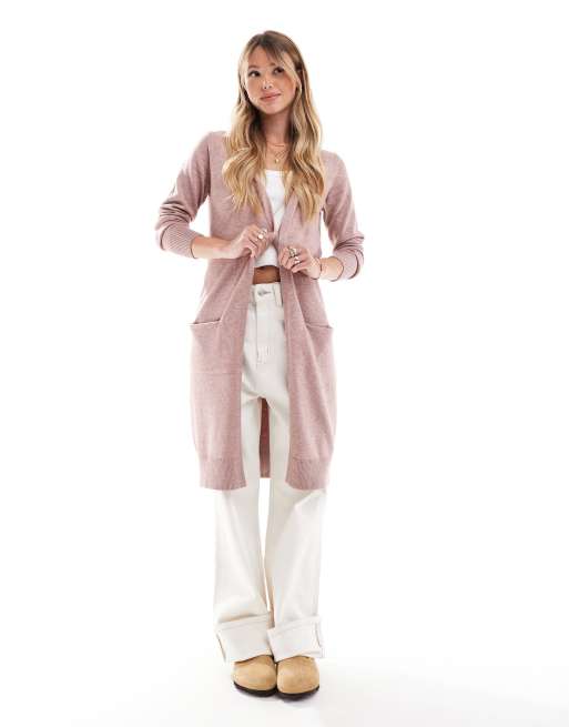JDY - Cardigan taglio lungo rosa polvere