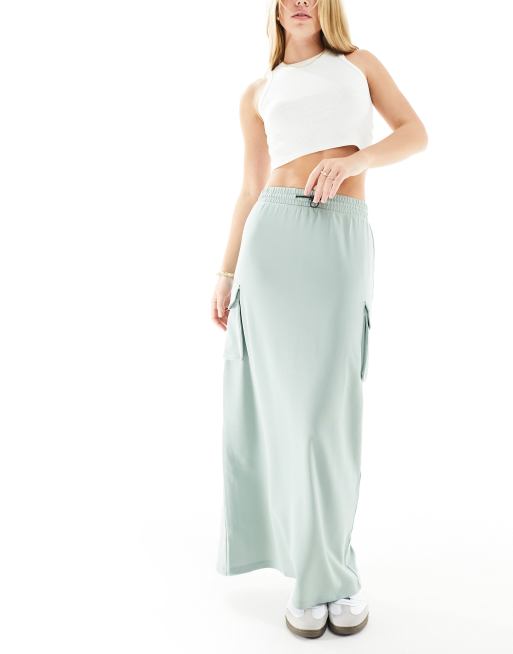 Jdy Cargo Pocket Maxi Skirt in Sage Green Gray