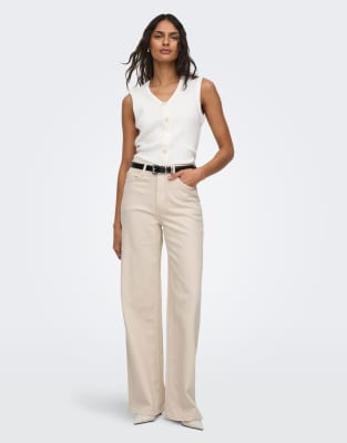 Jdy Carina High Waist Wide Leg Jeans In Neutral
