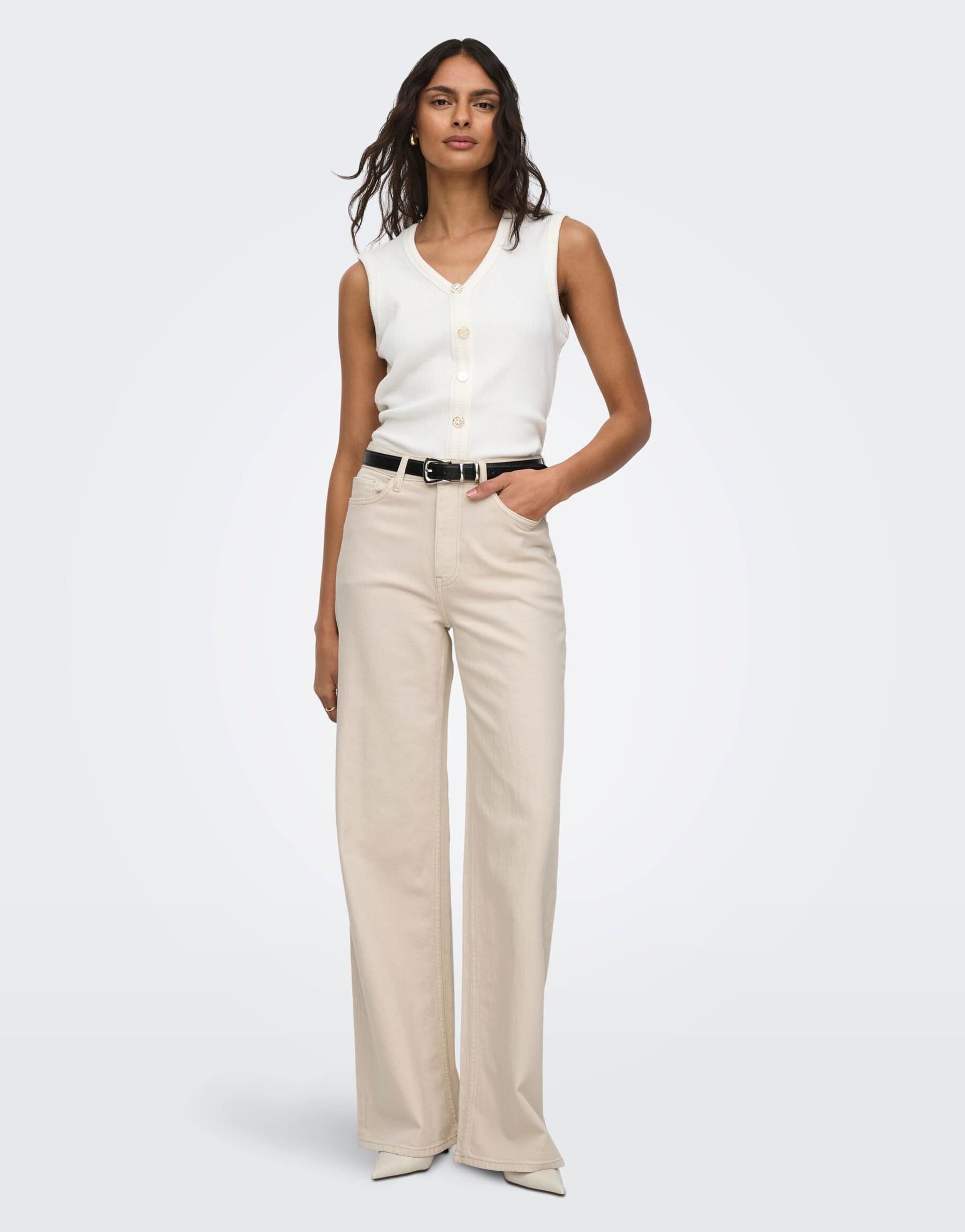 jdy carina high waist wide leg jeans in ecru