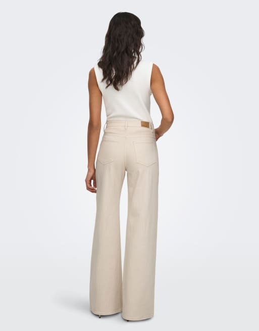 JDY Carina high waist wide leg jeans in ecru, 2 of 5