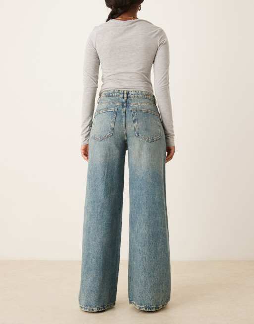 JDY Carina wide leg jeans with asymmetric seams in medium blue wash, 2 of 5