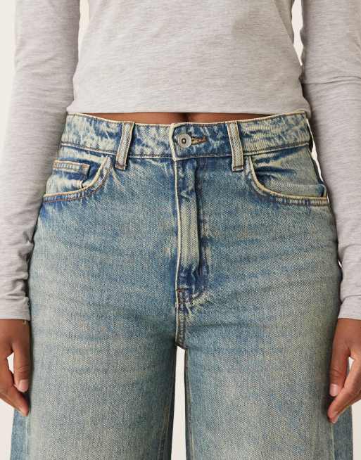 JDY Carina wide leg jeans with asymmetric seams in medium blue wash, 5 of 5
