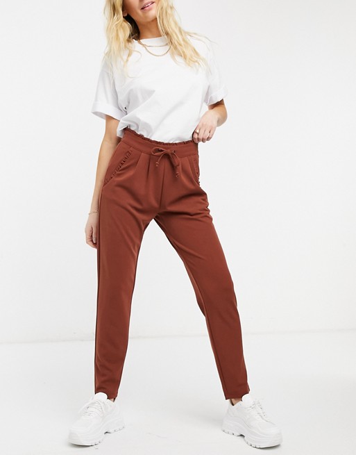 JDY Catia fold up tailored slim trouser in cherry mahogany