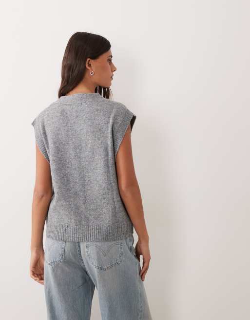 JDY - chaleco de punto con cuello de pico en gris medio, 4 de 4