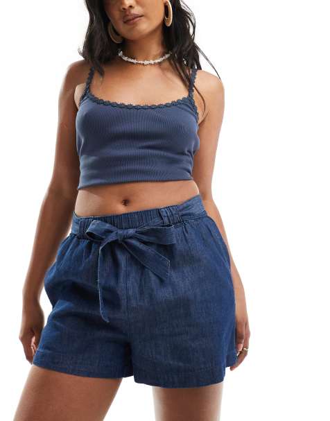 JDY chambray tie front short in indigo - view 1