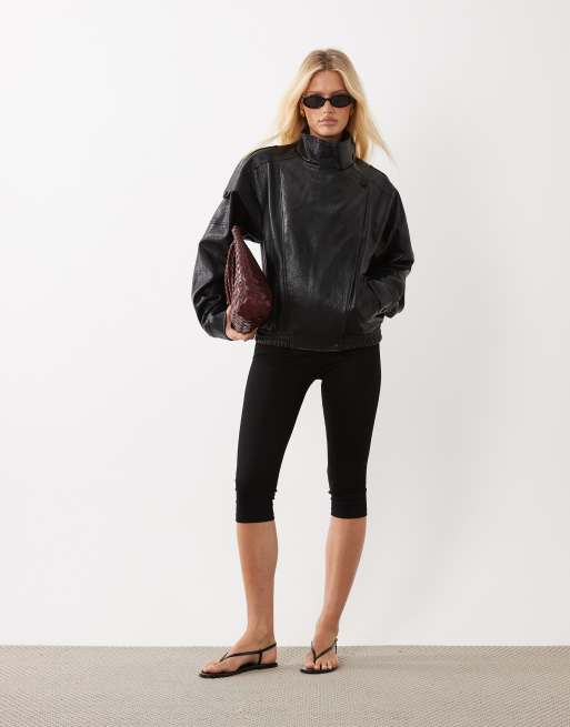 JDY - Chaqueta bomber negra de cuero sintético, 2 de 4