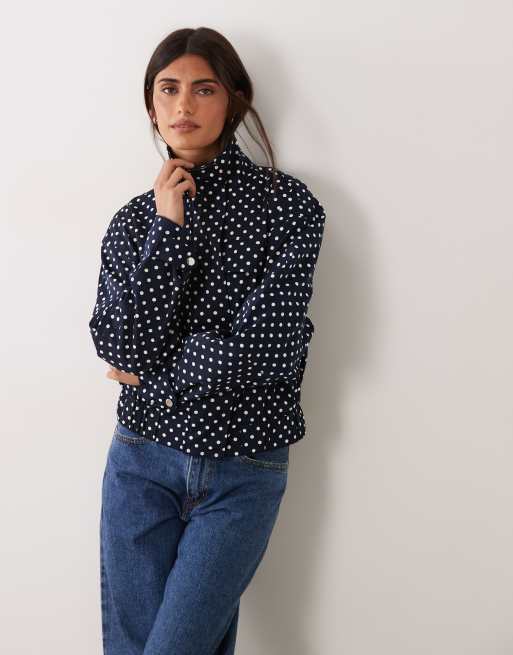JDY - chaqueta con cuello alzado y lunares azul marino, 2 de 4
