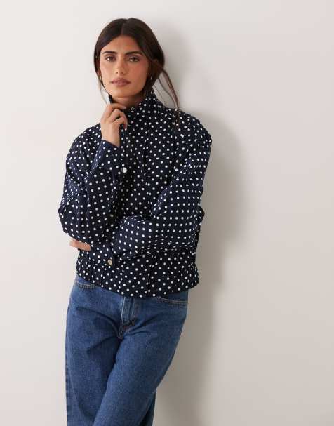 JDY - Chaqueta ligera con cuello alzado y lunares azul marino - view 1