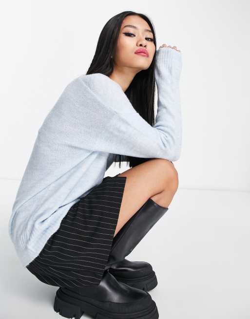 JDY charly v neck fine knit jumper in blue