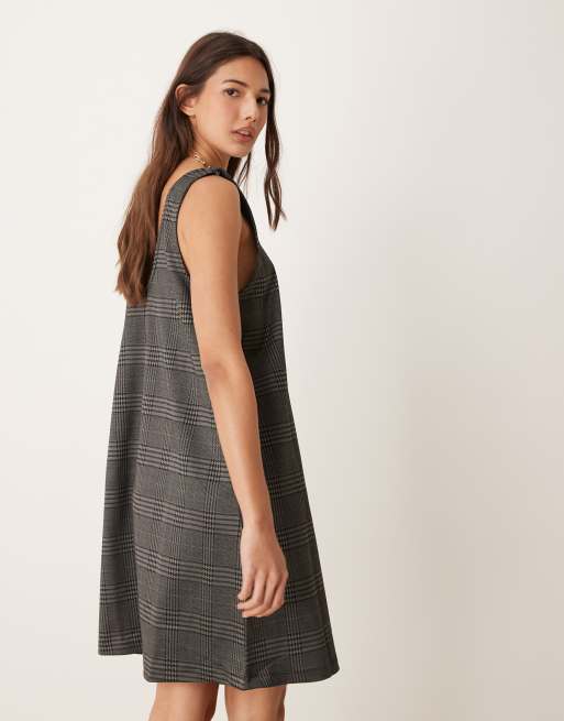 JDY check pinafore mini dress in grey