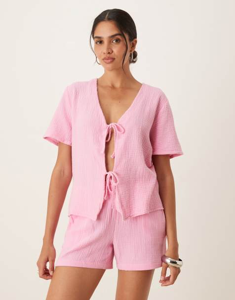 JDY cheesecloth co-ord in pink - view 1