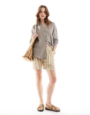 cheesecloth long sleeve shirt in beige-Brown