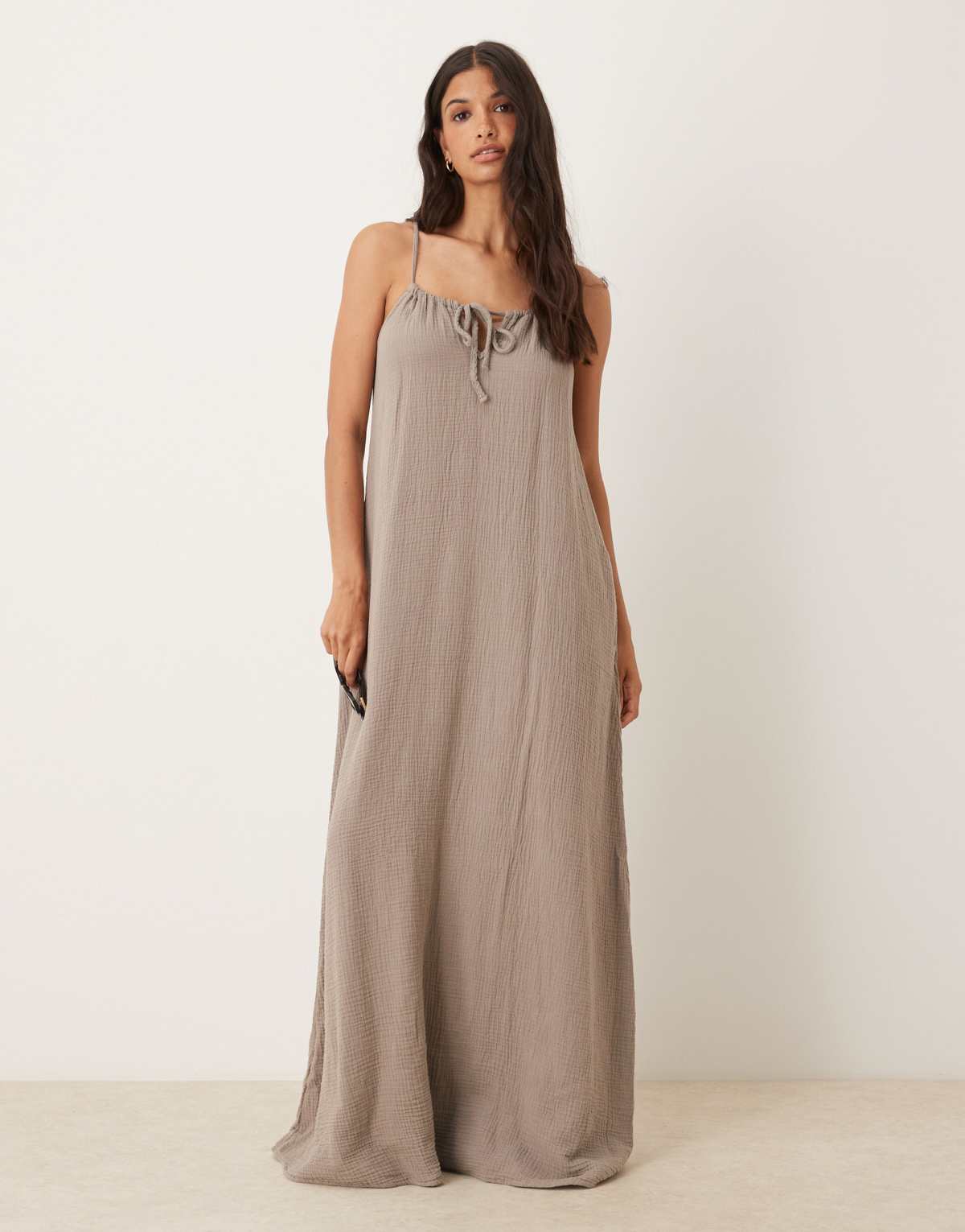 JDY cheesecloth maxi dress in brown