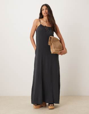 JDY JDY cheesecloth maxi dress in charcoal-Grey