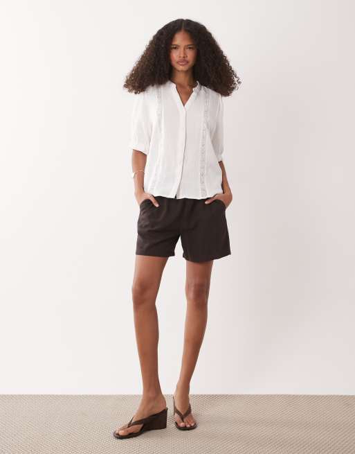 JDY cheesecloth shirt with lace stripe detail in white, 3 of 4