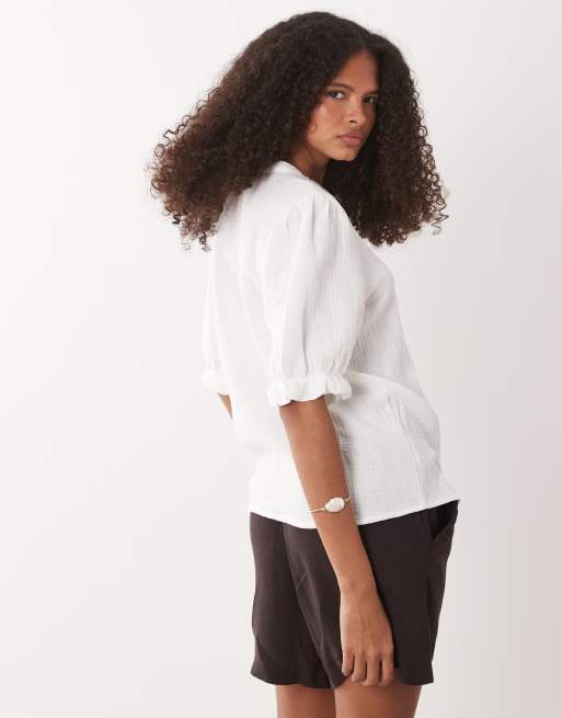 JDY cheesecloth shirt with lace stripe detail in white, 4 of 4