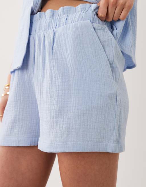 JDY cheesecloth shorts co-ord in light blue, 2 of 5