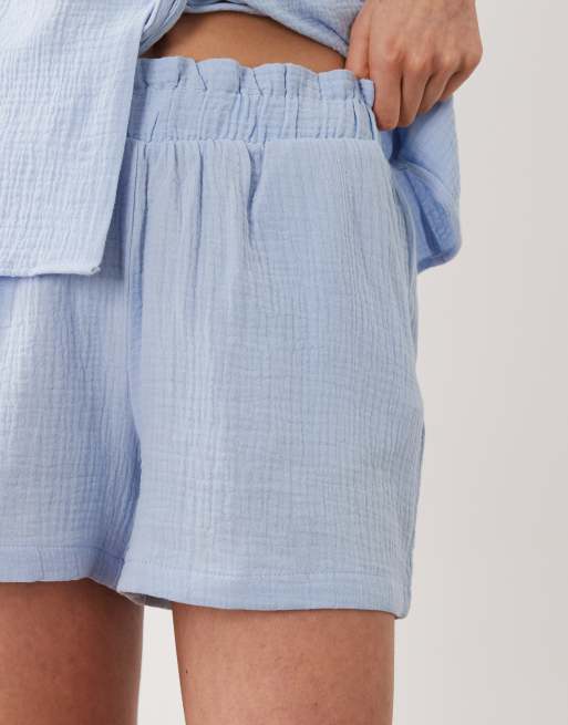 JDY cheesecloth shorts co-ord in light blue, 5 of 5