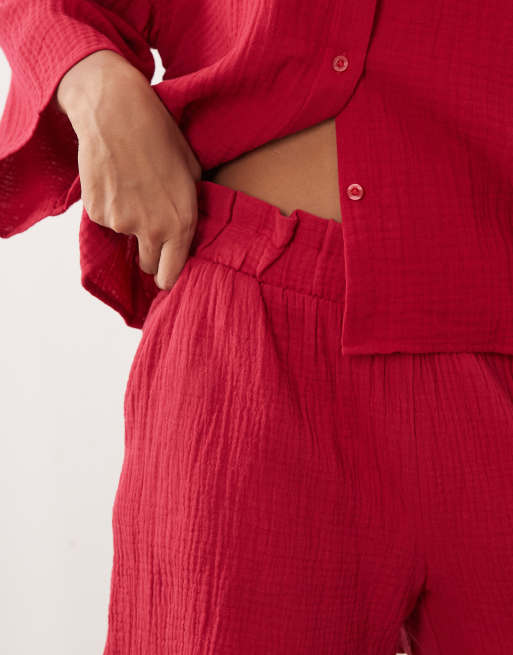 JDY cheesecloth shorts co-ord in red, 3 of 5