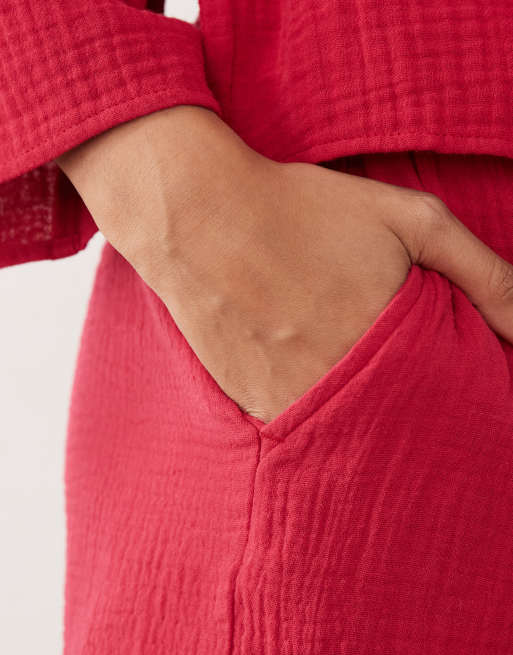 JDY cheesecloth shorts co-ord in red, 5 of 5